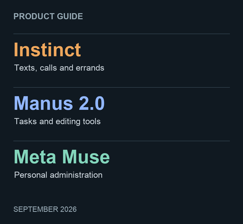 Instinct, Manus 2.0 and Meta Muse.