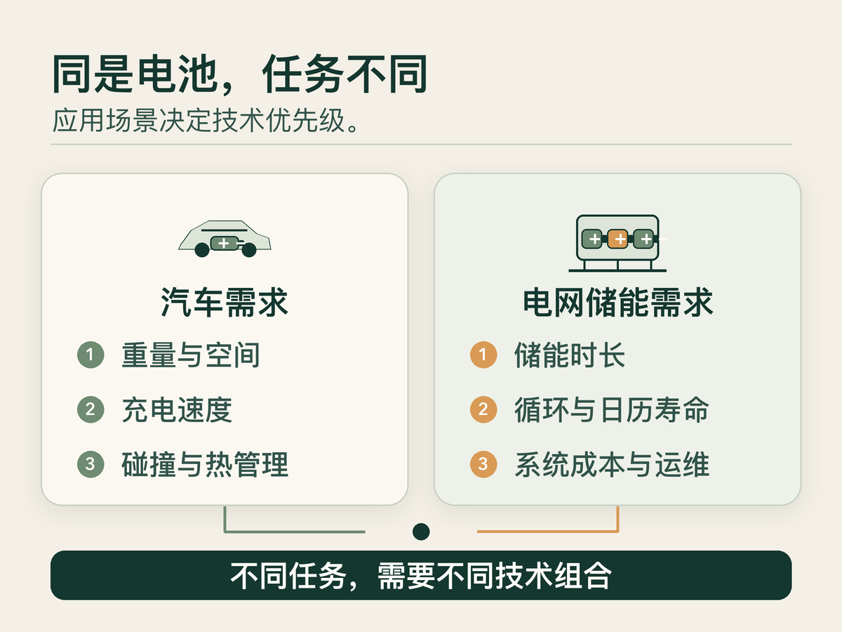 汽车与电网对电池的不同要求