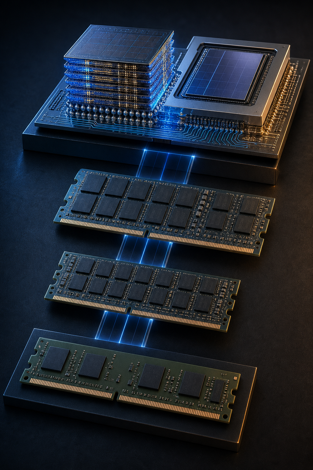 Illustration of a technology ladder from conventional DRAM to stacked high bandwidth memory