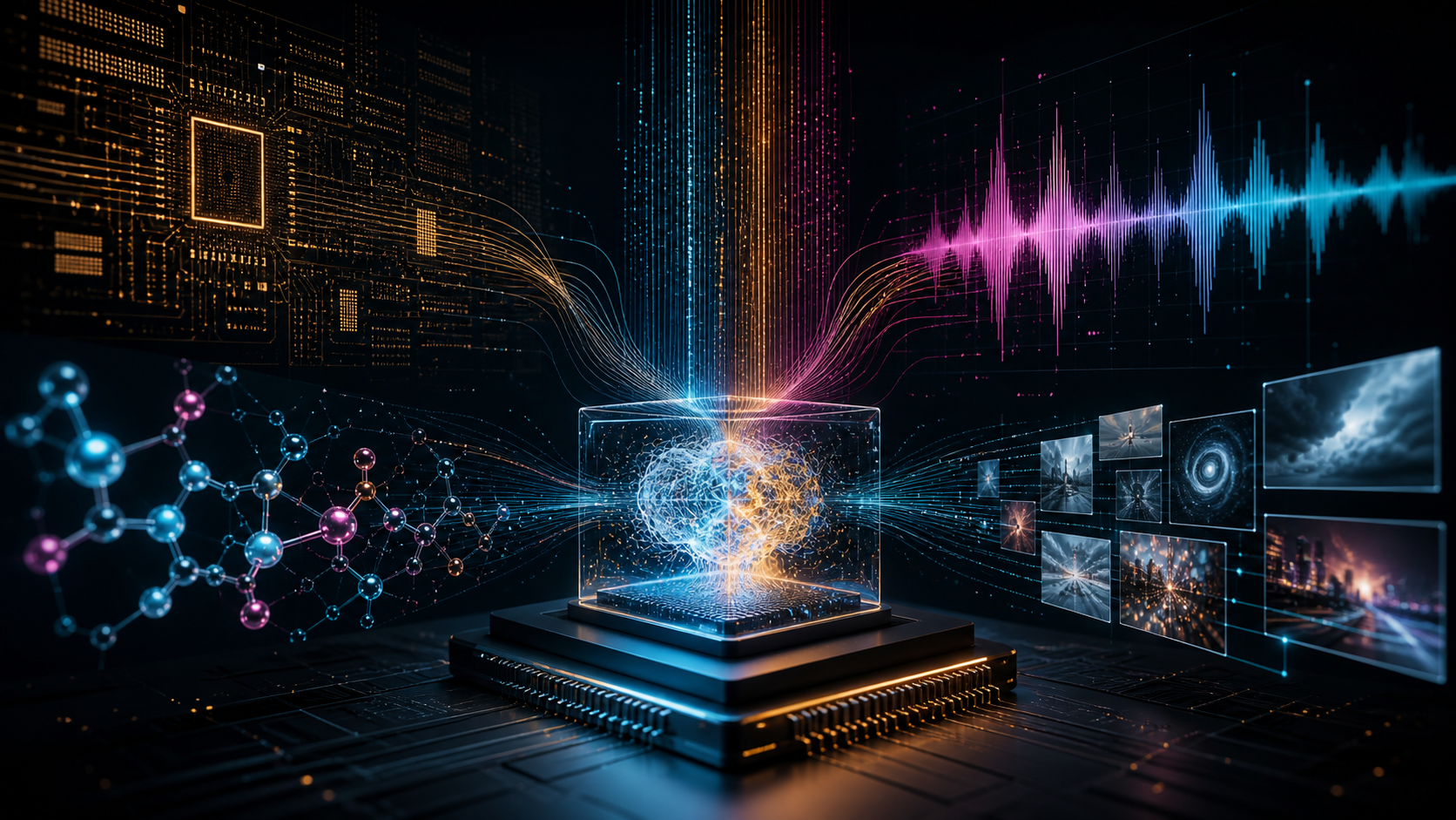半导体设计与分子结构被多模态 AI 系统理解的抽象视觉